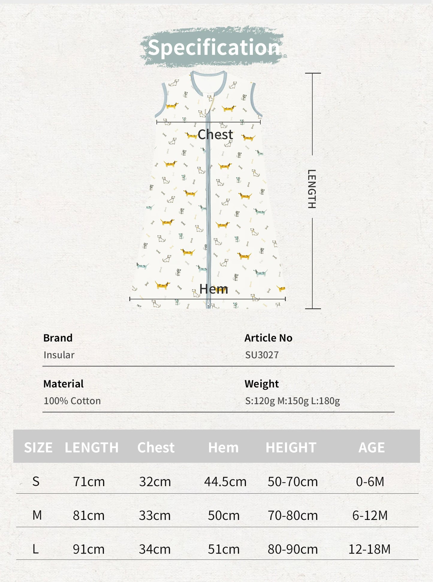 Saco-cama infantil INSULAR, colete, manta anti-susto para bebé, saco-cama anti-pontapé, algodão classe A, primavera, verão e outono.