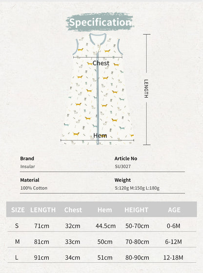 Saco-cama infantil INSULAR, colete, manta anti-susto para bebé, saco-cama anti-pontapé, algodão classe A, primavera, verão e outono.
